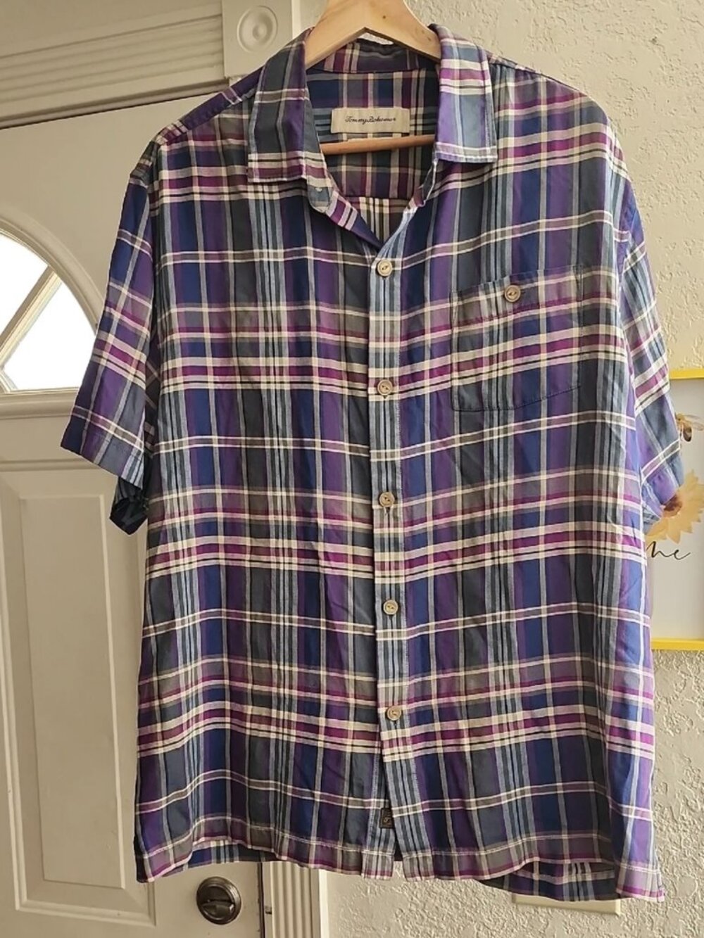 Tommy Bahama "Manoa Madras" 100% Silk Camp Shirt Sz L Relaxed Fit